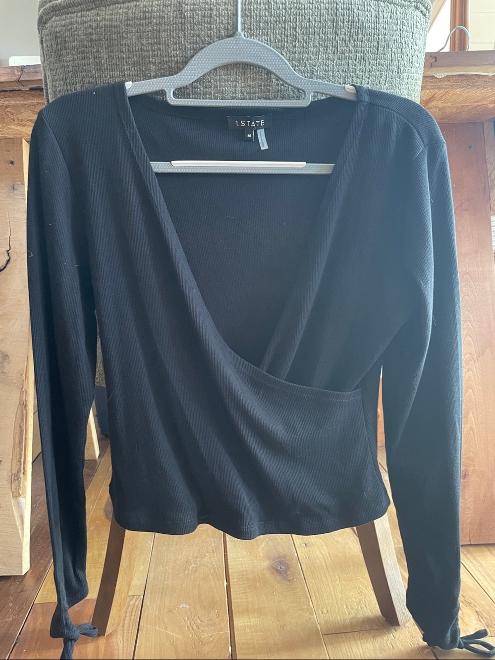 1. State Black Wrap Front Long Sleeve Top with Tie Cuffs. NWOT